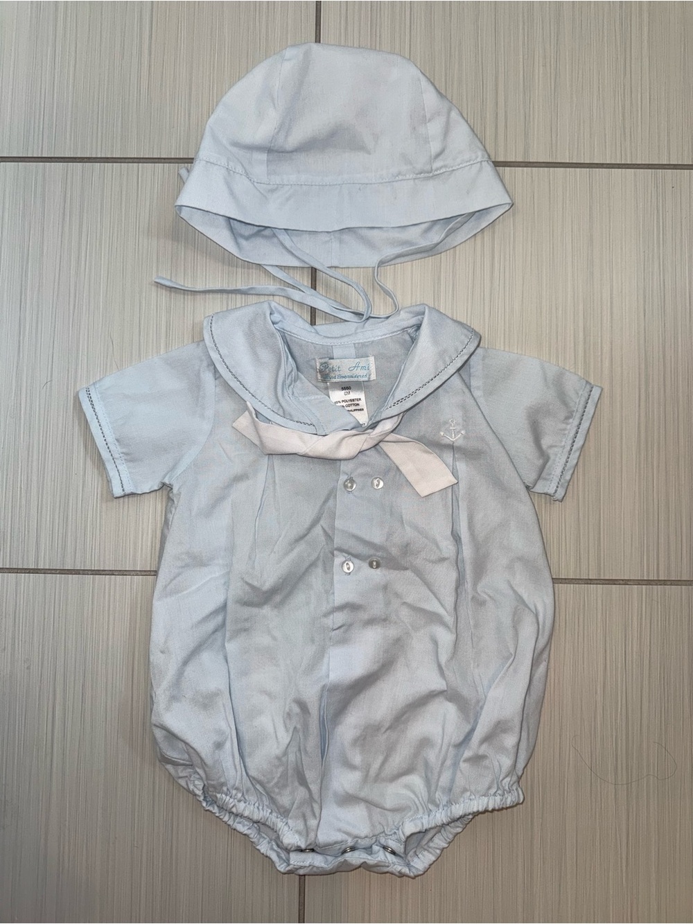 Petit Ami Sailor Bubble Romper & Bonnet Blue Anchor Baby Boy 6M